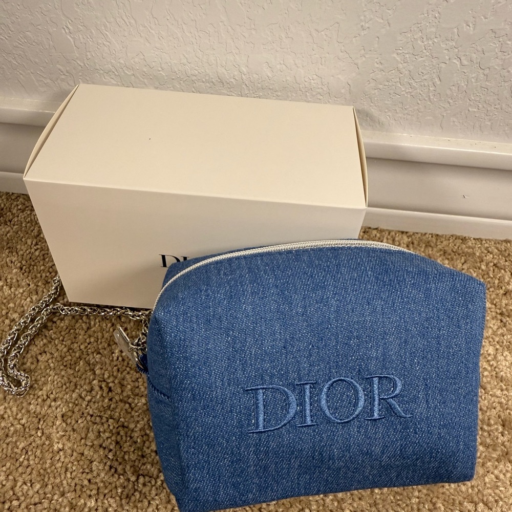 Dior GWP Denim Blue Cosmetic Bag with silver chain